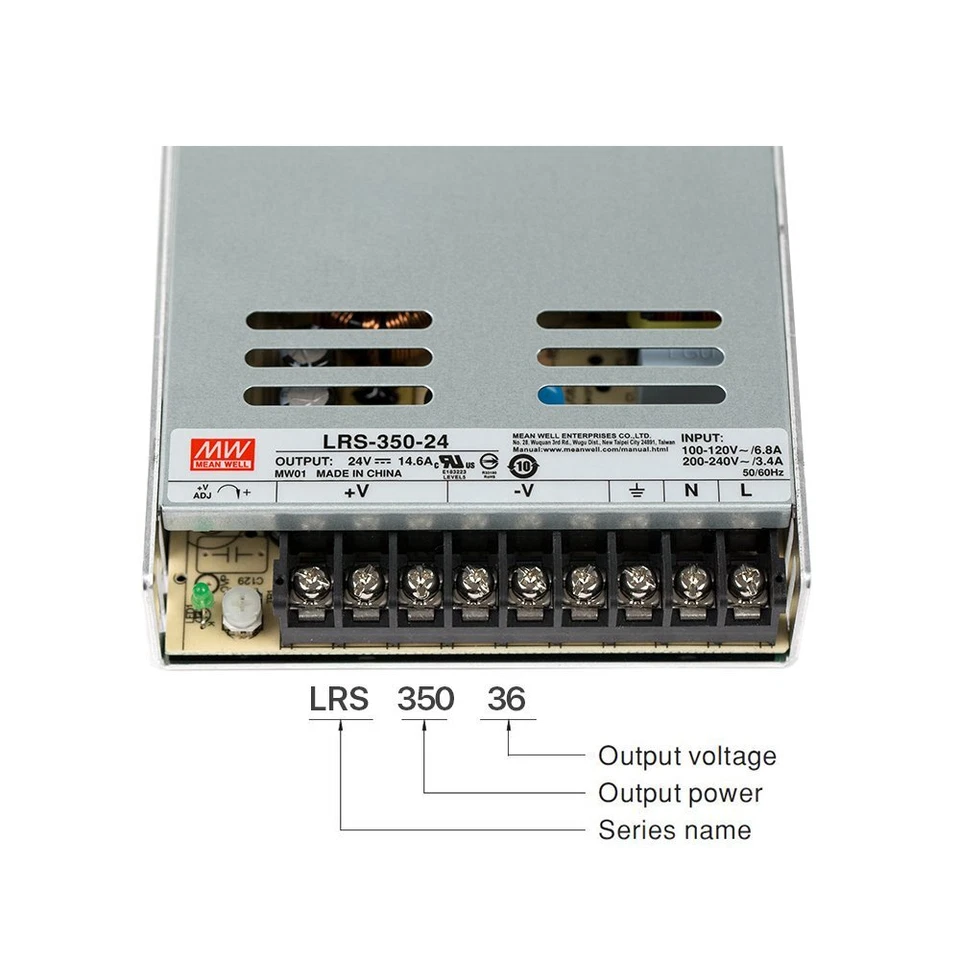 350W Meanwell Switch Power Supply LRS-350 12V 24V 36V 48V Single Output 7.3-29A - Image 3 of 4