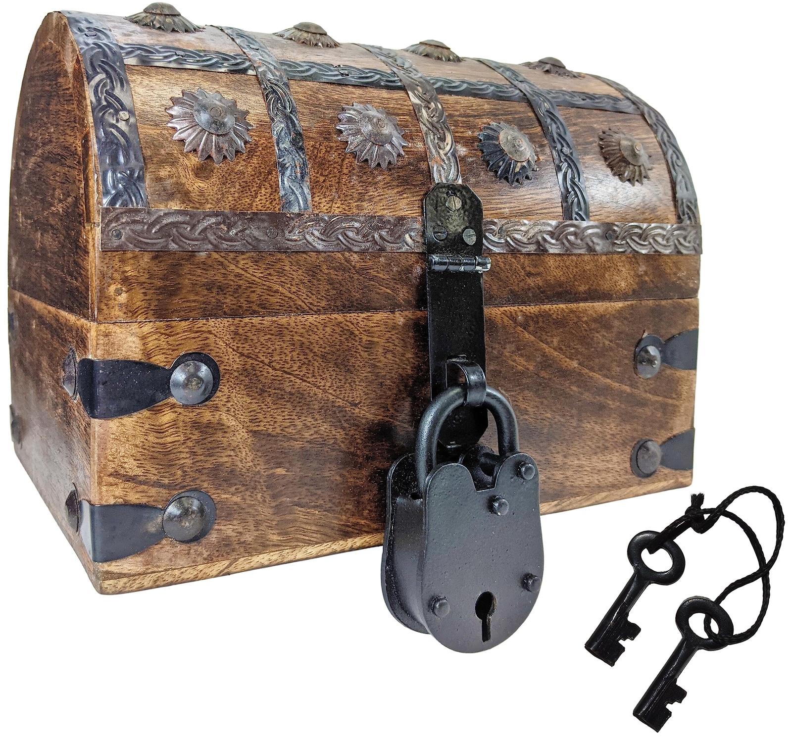 Pirate's Treasure Chest Wooden Nautical Jewelry Box with Functional Lock and ...
