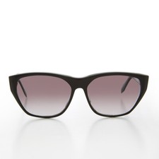 Black Angular Rectangle Unisex Vintage Sunglass Smoke Gradient Lens - Carol
