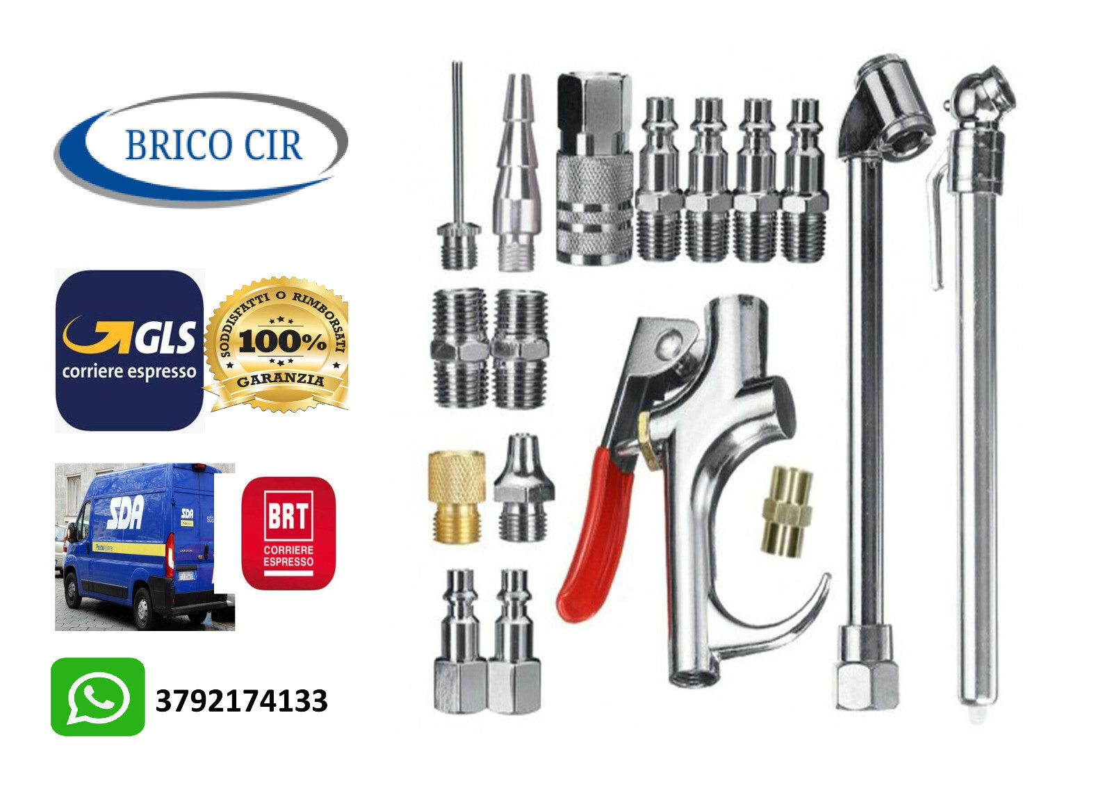 Kit Accessori Compressore ad Aria Compressa 17 pz Raccordi Innesti 1/4- 7091