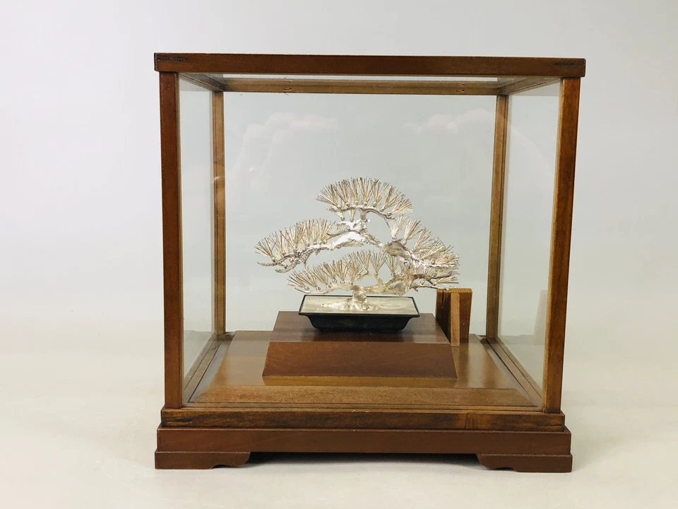 Y6486 OKIMONO Caja de Cristal de Pino de Plata de Ley Japón Figura Interior Antigua Foto 4 de 4