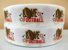 1 INCH 25mm FOOTBALL Heart Love GROSGRAIN RIBBON Hair Bow Supplies Football
