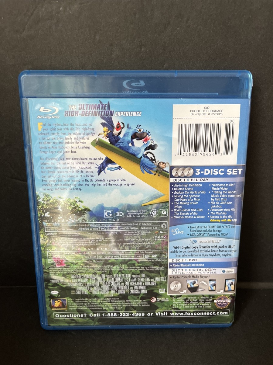 Rio (Blu-ray/DVD, 2011, 3-Disc Set, Includes Digital Copy