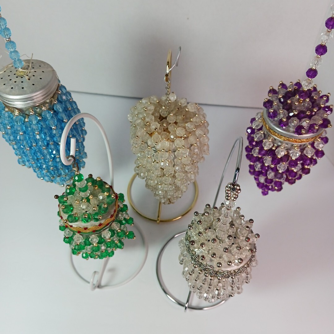 Lot of 5 TEA BALL ORNAMENTS Beaded Chandelier VINTAGE Christmas Potpourri Holder eBay