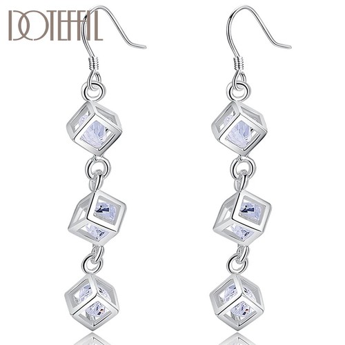 Pendiente de gota de circón cuadrado cuadrado de plata esterlina 925 doteffil para mujeres la mejor joyería - Imagen 6 de 6