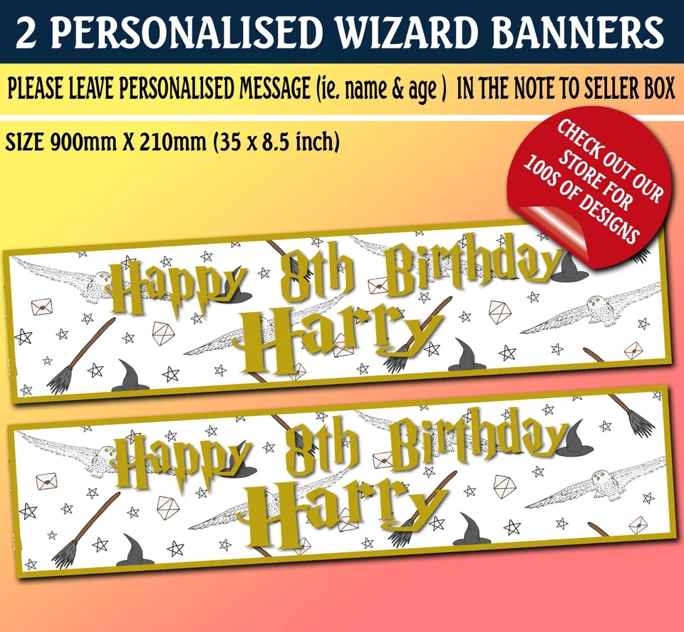 Personalised Harry Wizard Birthday Banner - Children Party Banner Kids Girls