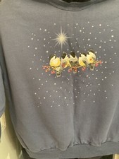 90s Winter Birds Scene Unisex L Navy Blue Christmas Vintage Crewneck Sweatshirt