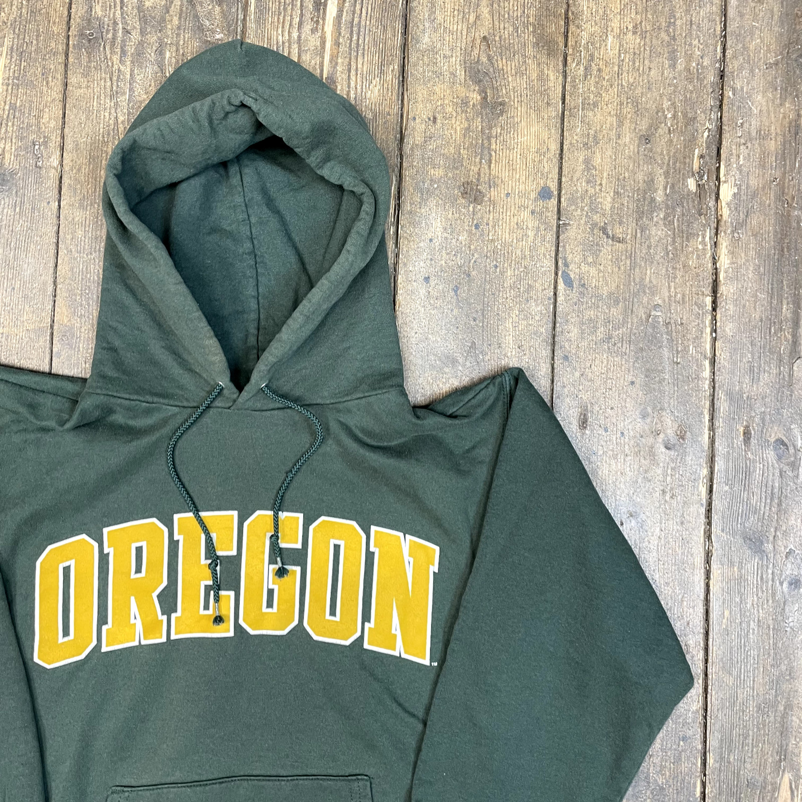 Champion Hoodie Mens Y2K Oregon College Spellout Sweatshirt, Green, Small image 2