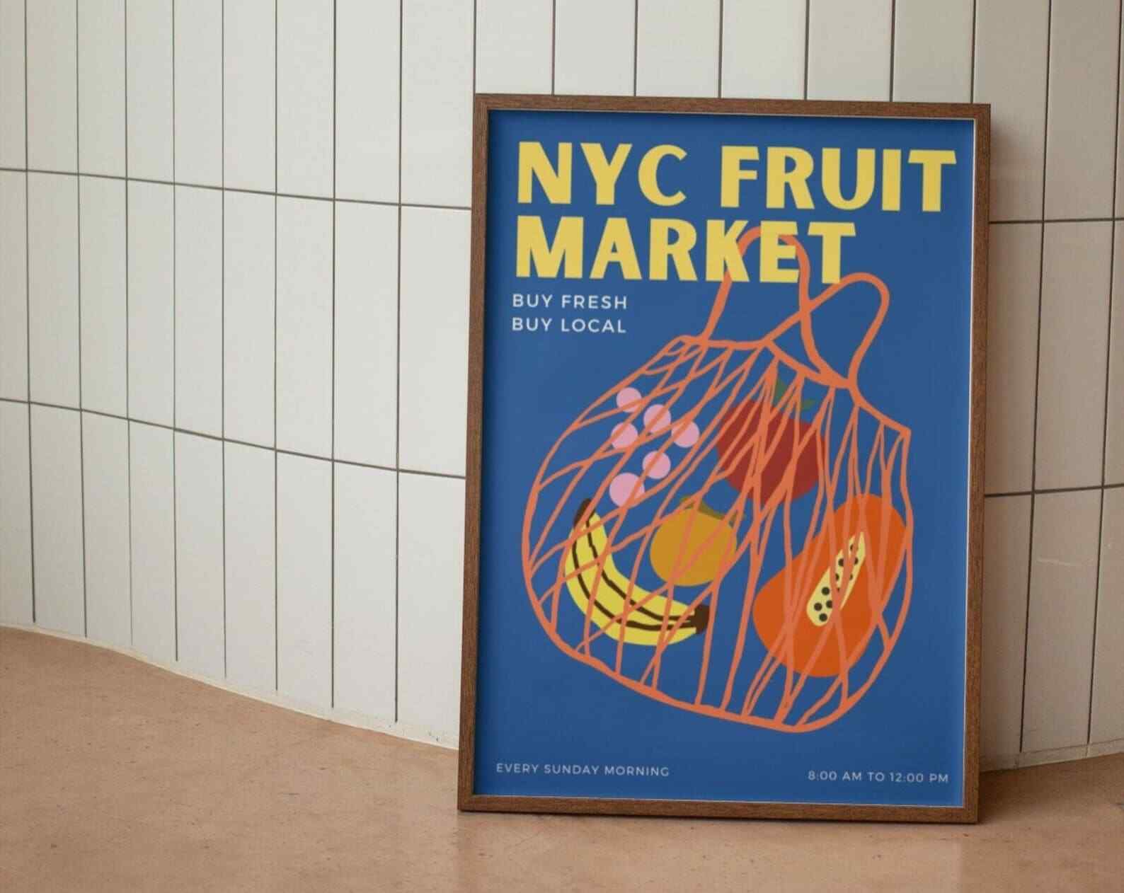 Nyc Fruit Market Wall Print Retro Kitchen Wall Decor Mesh Fruit Bag Wall Art
