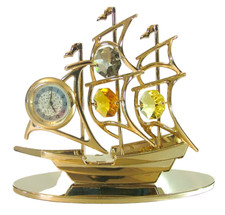 BARCA A VELA CON OROLOGIO 24K GOLD PLATED CRYSTOCRAFT BOMBONIERE DI LUSSO