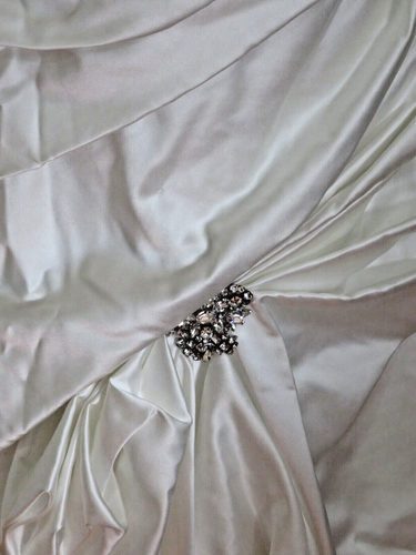 813W ALLURE 8708 SZ 14 IV ONE SHOULDER FIT N FLARE WEDDING DRESS GOWN - Picture 9 of 15