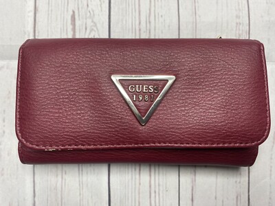 GUESS Logo Wallet/clutch-Maroon Gold Interior Snap Closure