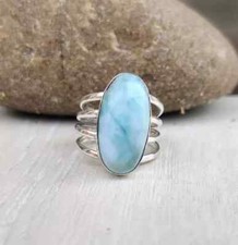 Larimar Gemstone 925 Sterling Silver Handmade Statement Ring All Size R211