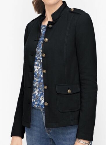 TALBOTS Women's 24W Plus Knit Band Epaulet Navy Blue Military Jacket Button Down