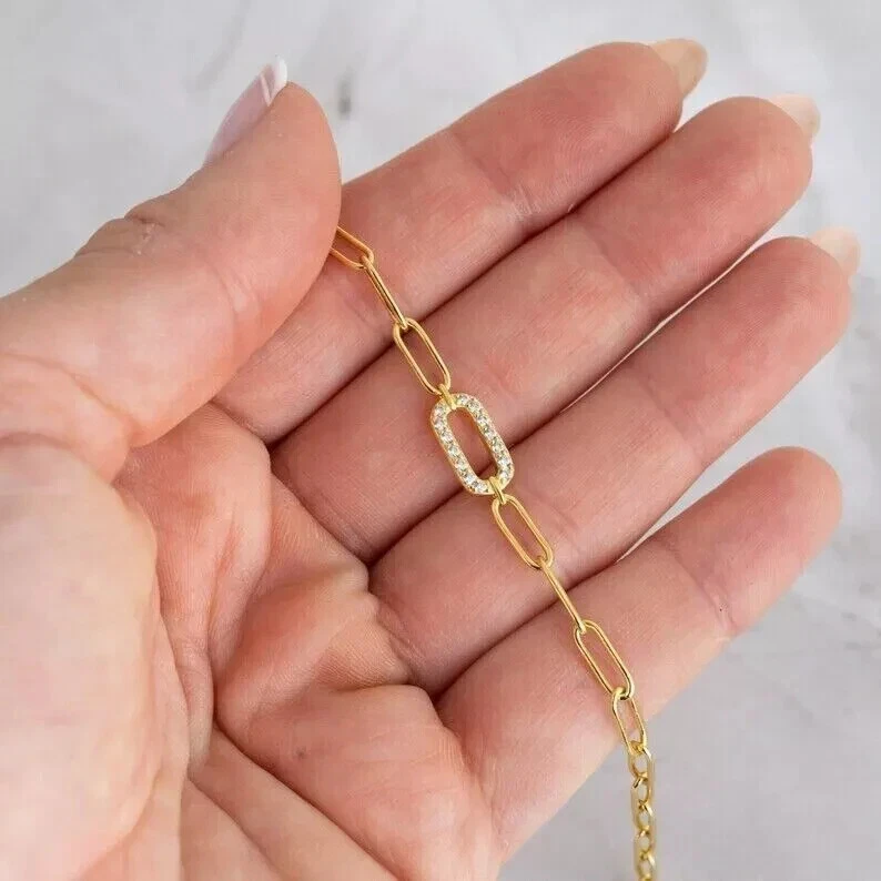 Lab Created Diamond 0.50Ct Women Paper Clip Bracelet 14K Yellow Gold Plated 7"in - Image 2 of 4