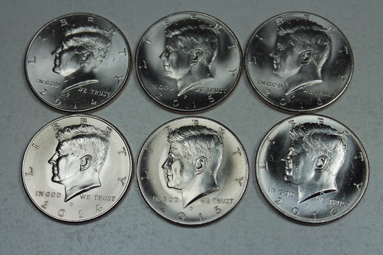 2014 2015 2016 P & D Kennedy Half Dollar Uncirculated Mint Roll Set ...
