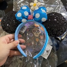 New Disney Parks Blue White Polka Dot Daisy Minnie Mickey Ears Headband