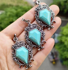 10pcs Cyan Turquoise Gems Pendants Retro Gothic Magic Energy Amulet