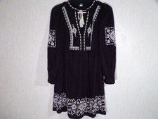 Old Navy Womens Long Sleeve Swing Short Dress XS Petite Black Embroidered Boho