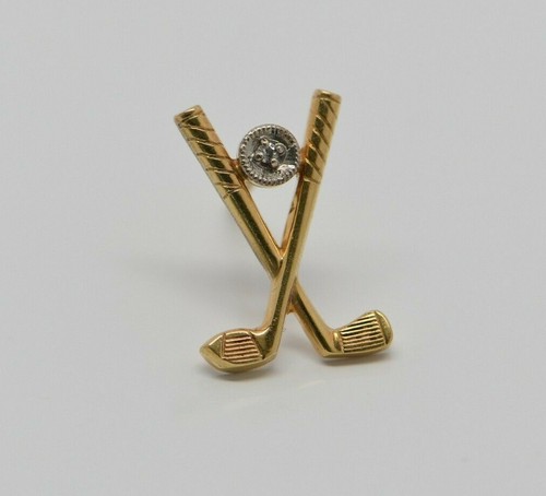 Vintage 14K YG Tie Tack Crossed Irons Small Diamond Set ANSON Circa 1960 - Picture 4 of 5
