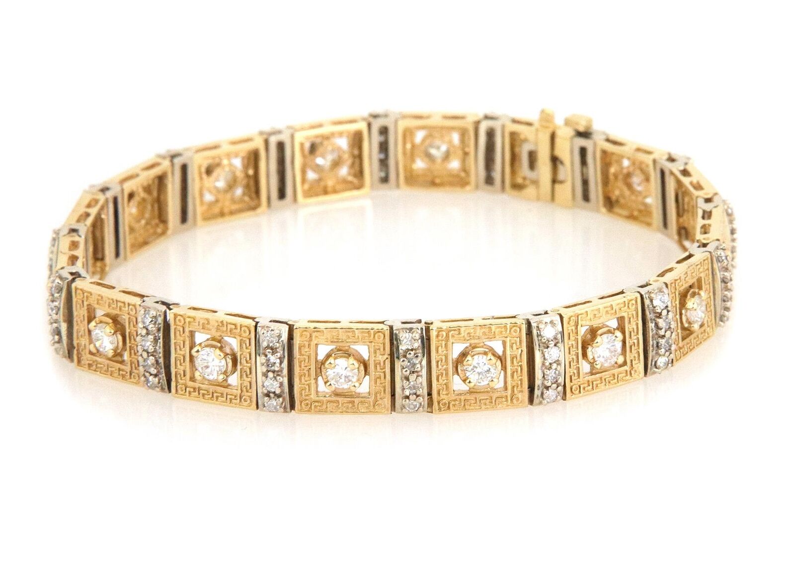 14k Gold Link Bracelet Diamond Solid Yellow Gold … - image 4