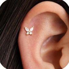 925 Sterling Silver Butterfly Gold Screw Back Stud Earrings for Women/Girls,...