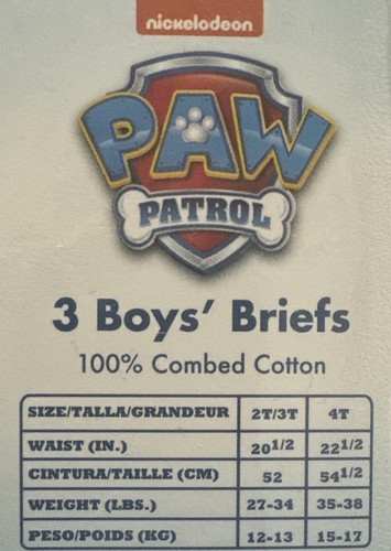 (3 Pair) Paw Patrol Boys Briefs 100% Combed Cotton Soft (Size 2T 3T) - Picture 3 of 3