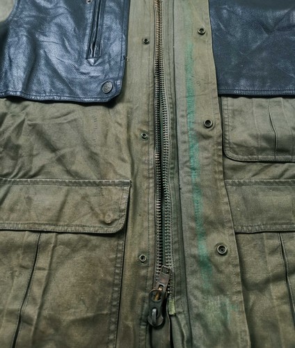 HOT VINTAGE Men's HARLEY DAVISON @ WAXED Cotton LEATHER TRIM OLIVE TRENCH Coat L - Picture 15 of 22
