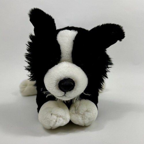 Animal Alley Border Collie Plush Toy Stuffed Dog Black & White Puppy Laying 13”