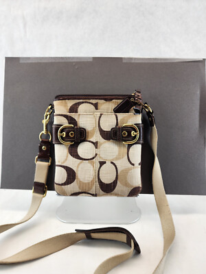 Coach Signature Crossbody Swingpack Cream/Tan/Brown Handbag A0882