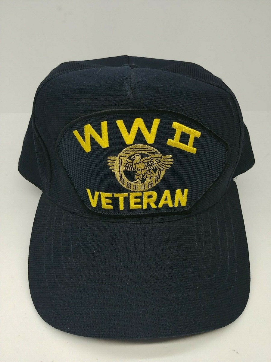World War II 2 Veteran Hat Cap Snapback Navy Blue Eagle Crest Made