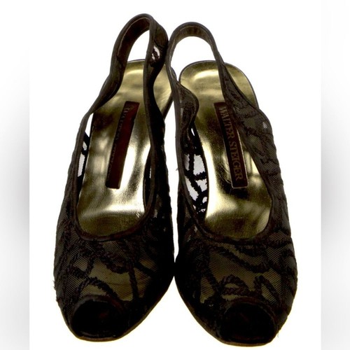 Vintage WALTER STEIGER Mesh Lace Slingback Peep Toe Pumps in Black, size 8 - Picture 3 of 5