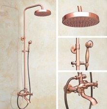 Antique Red Copper Wall Mount Bathroom Rainfall Shower Faucet Set Tub Mixer Tap