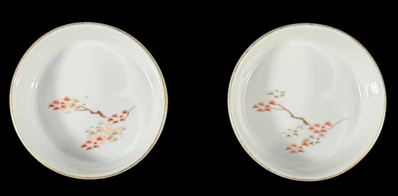 OBO🏺 🍁 TWO (2) FUKAGAWA JAPAN Arita MAPLE COUPE PORCELAIN ASHTRAYS COASTERS 🍁