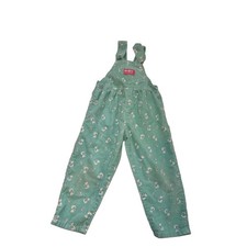 Vtg 90s OshKosh Toddler Girls 3T Corduroy Overalls Teal Cat Print USA FLAW