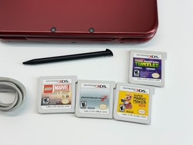 New 3DS XL Metallic Red Handheld System Bundle w/Games & Charger