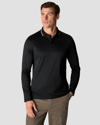 Black Filo di Scozia Polo Shirt   Long Sleeve Slim Fit Size M Medium