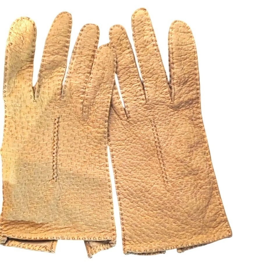 Guantes de cuero Aris vintage hechos a mano beige talla 7 hechos en Filipinas Foto 4 de 4