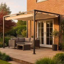 Metal Pergola 3 x 2.15m Garden Awning Retractable Roof Manhattan Beige Covering