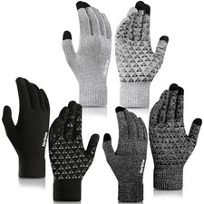 Winter Gloves Touchscreen Gloves 3 Packs, Knit Anti-slip Gloves for Men and W...
