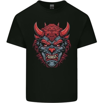 Gildan T-Shirt Herren Schwarz Baumwolle Oni Maske Samurai Ronin Bushido