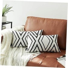 Set of 2 Lumbar Pillow Covers 12 x 20 inches Boho 20" x 12" Pack of 2 White