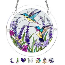 Colorful Hummingbird Lavender Art Acrylic Puzzle Suncatcher Indoor Ornament