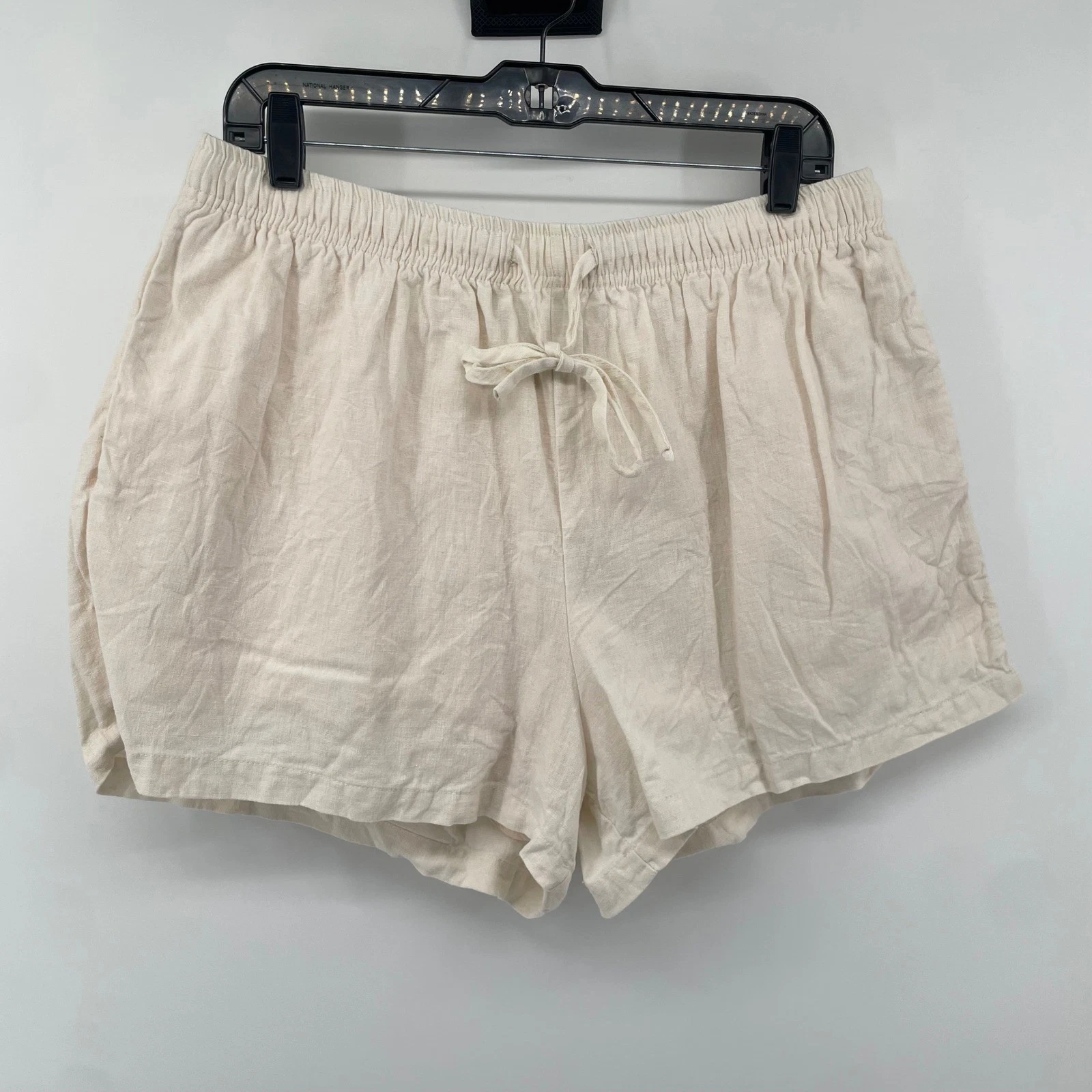 Forever 21 Linen Blend Shorts Womens 0X Cream Elastic Waist Drawstring Pockets