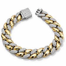 Two Tone 14mm Cuban Curb Link Chain Bracelet  Iced Out 18K Gold Silver Layered