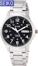 SEIKO Men's Watch Alba Titanium Quartz Black Dial 10Bar AQPJ402 Box Papers