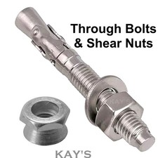 THROUGHBOLT FIXINGS WITH SECURITY SHEAR NUTS ANCHOR BOLTS BRICK MASONRY CONCRETE