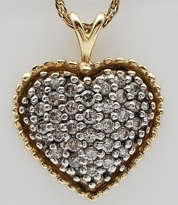 30 Natural Diamond Set 14K Solid Yellow & White Gold Heart Shape Necklace