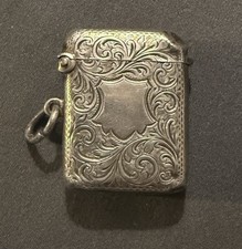 Vintage Sterling Silver Match Holder Striker Box Case Antique Floral Design