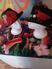 Halloween Top Hat Black Red with Skull, Spider, Bird Flower Decorations
